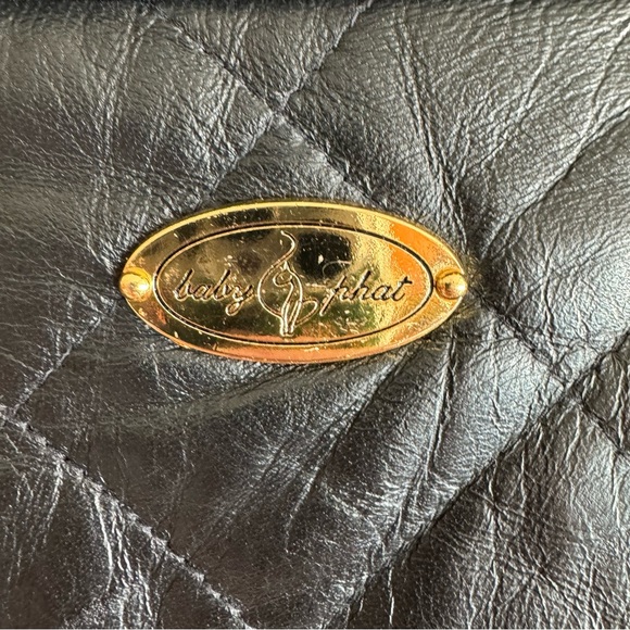 Quilted Black Leather Trench Coat Y2K Baby Phat long black jacket Kimora Lee - Picture 15 of 16